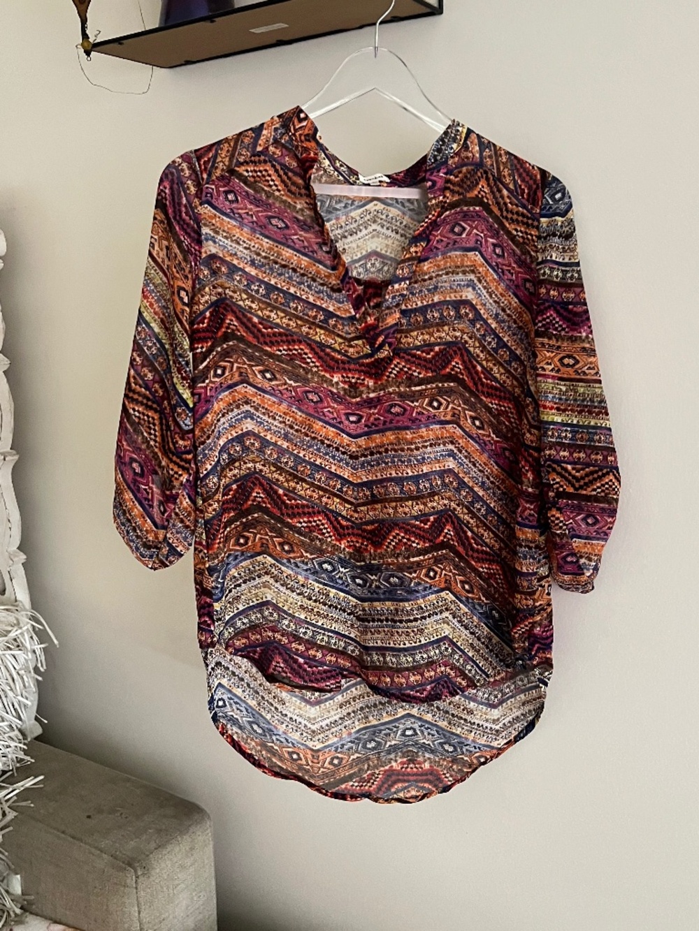 🪞 NEW V neck printed boho chic 3/4 long sleeve dressy blouse in multi color